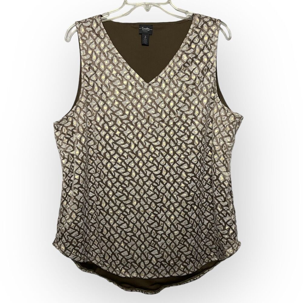 Chico's Brown, Gold and Cream Sleeveless Blouse